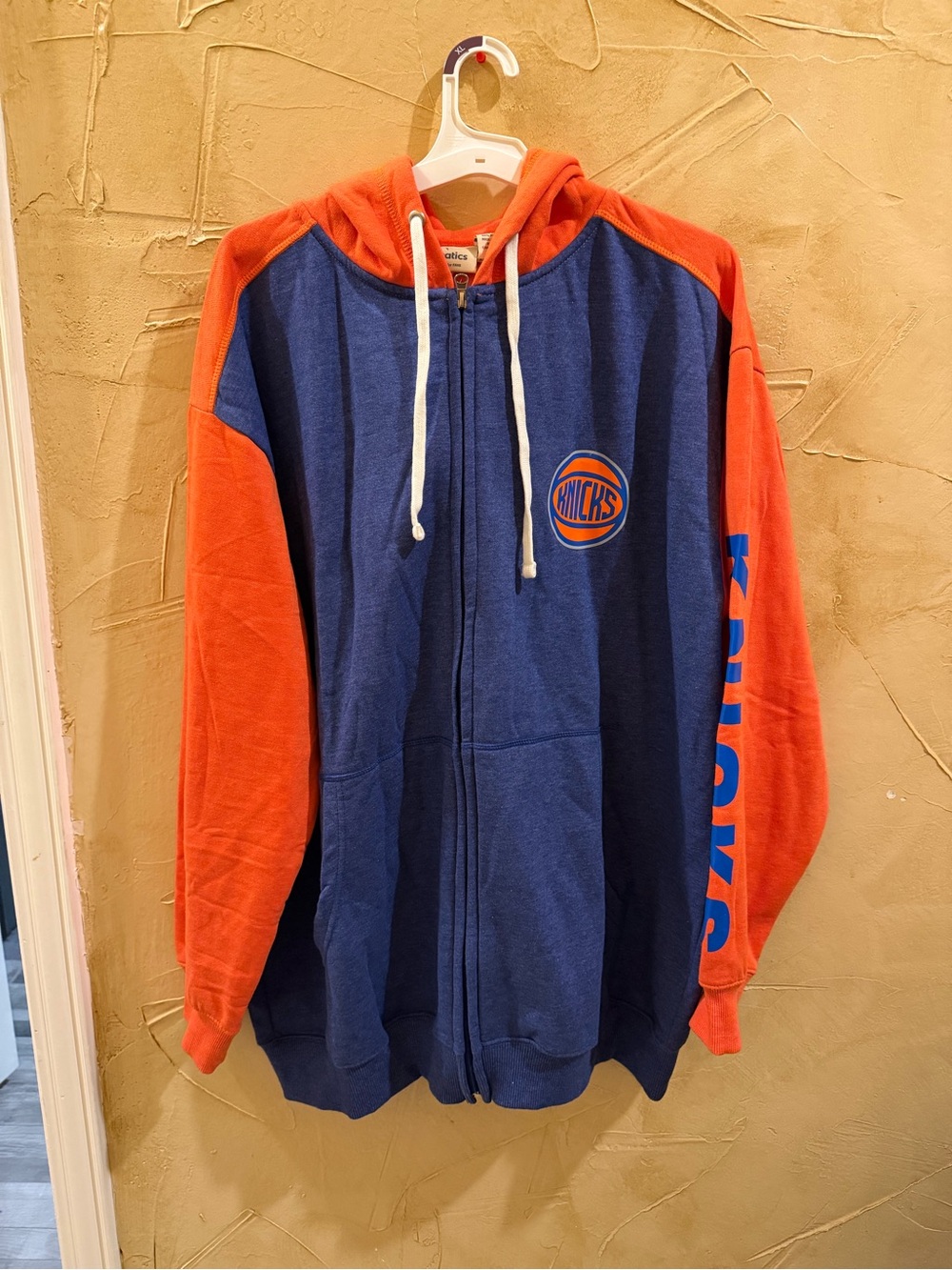 Fanatics Navy Blue and Orange Hooded Zip-Up knicks Jacket